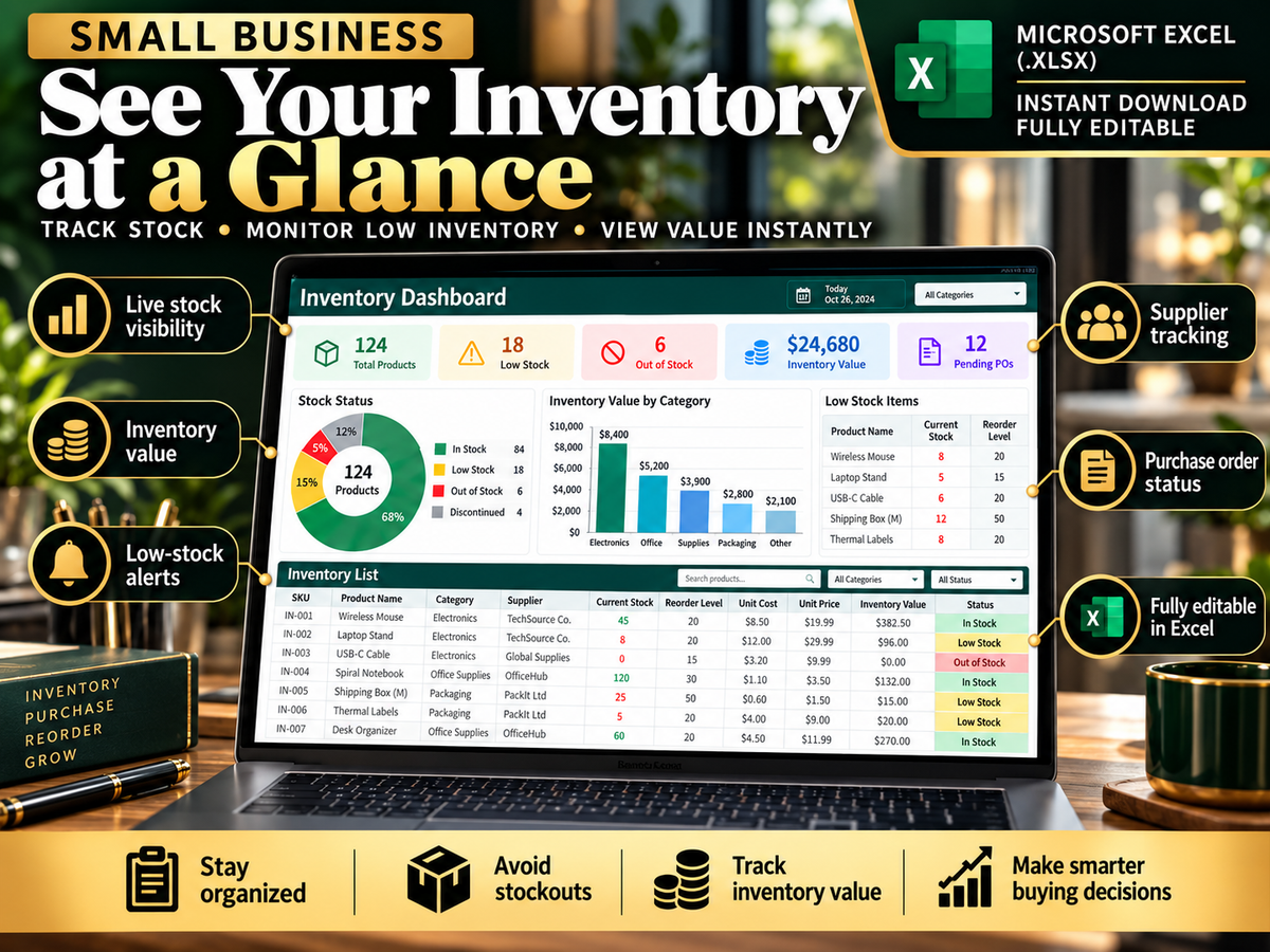 Inventory Purchase & Reorder Tracker inventory dashboard preview