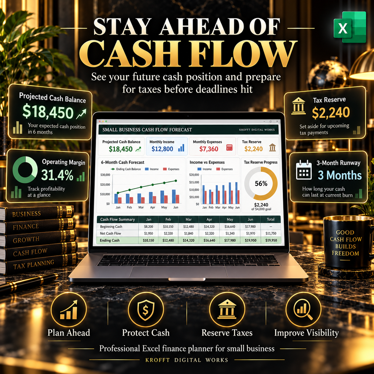 Cash Flow Forecast & Tax Set-Aside Planner spreadsheet planning preview