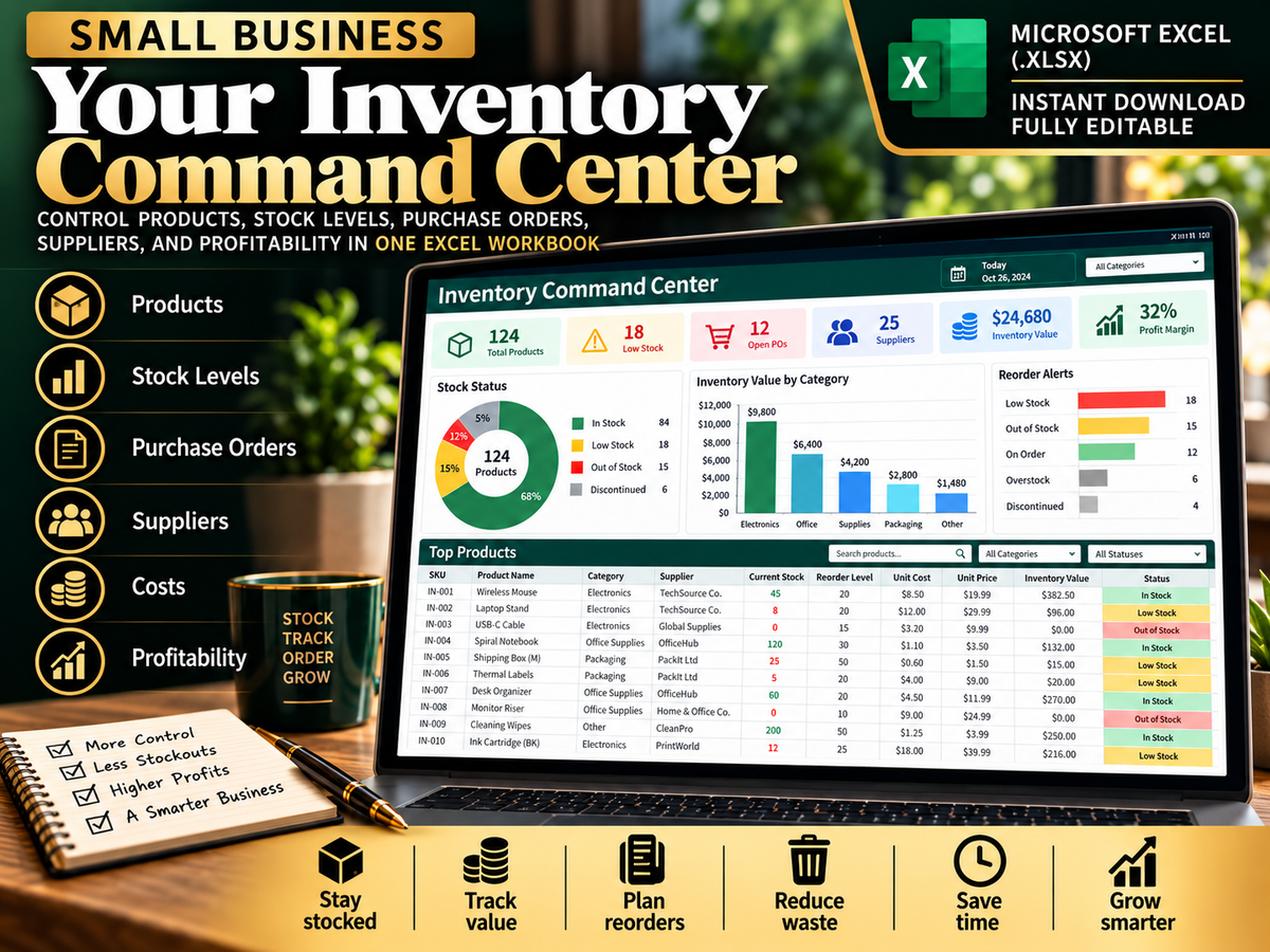 Inventory Purchase & Reorder Tracker workbook features preview