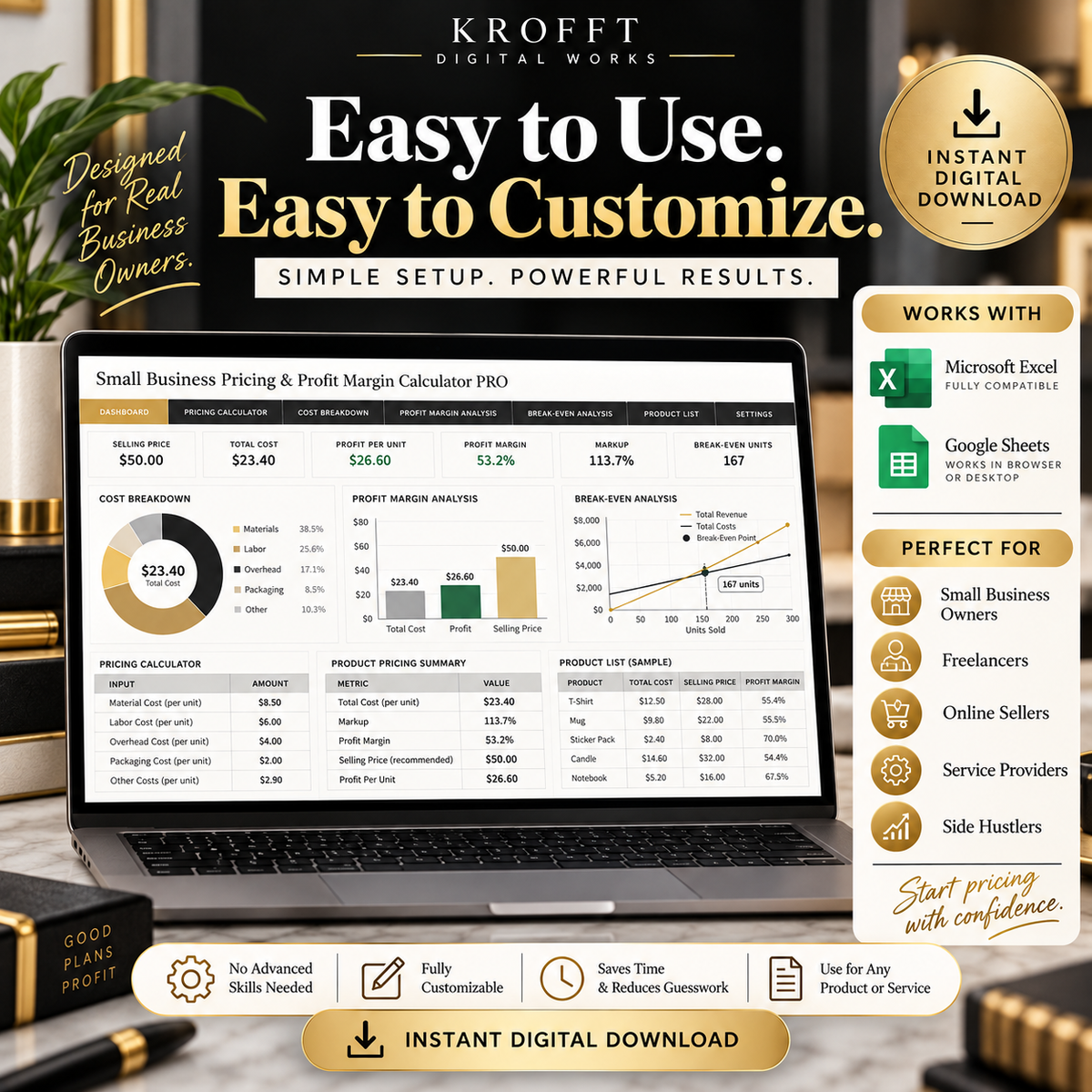 Pricing & Profit Margin Calculator digital workbook preview