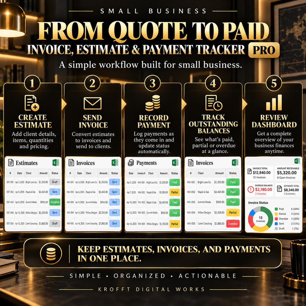 Invoice Estimate & Payment Tracker workbook features preview