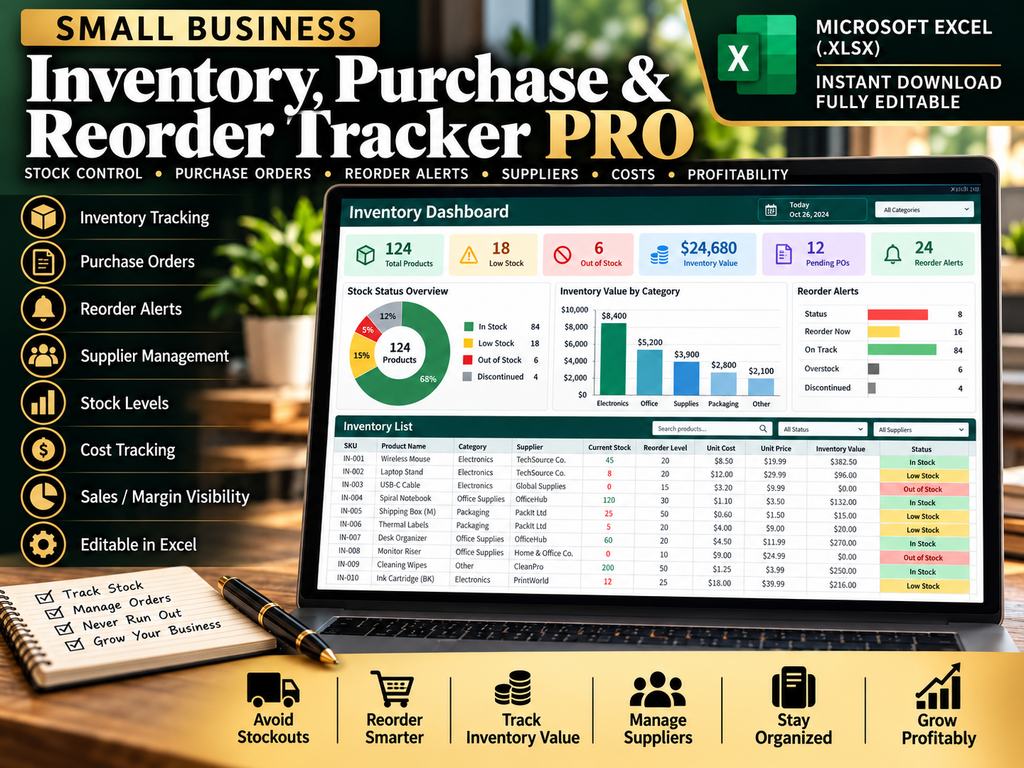Inventory Purchase & Reorder Tracker Excel template cover