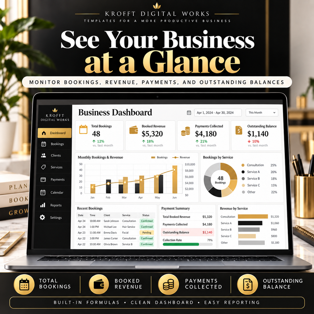 Appointment Booking & Service Tracker digital workbook preview