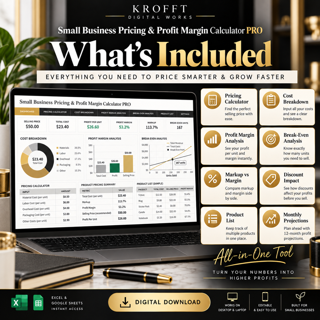 Pricing & Profit Margin Calculator pricing dashboard preview