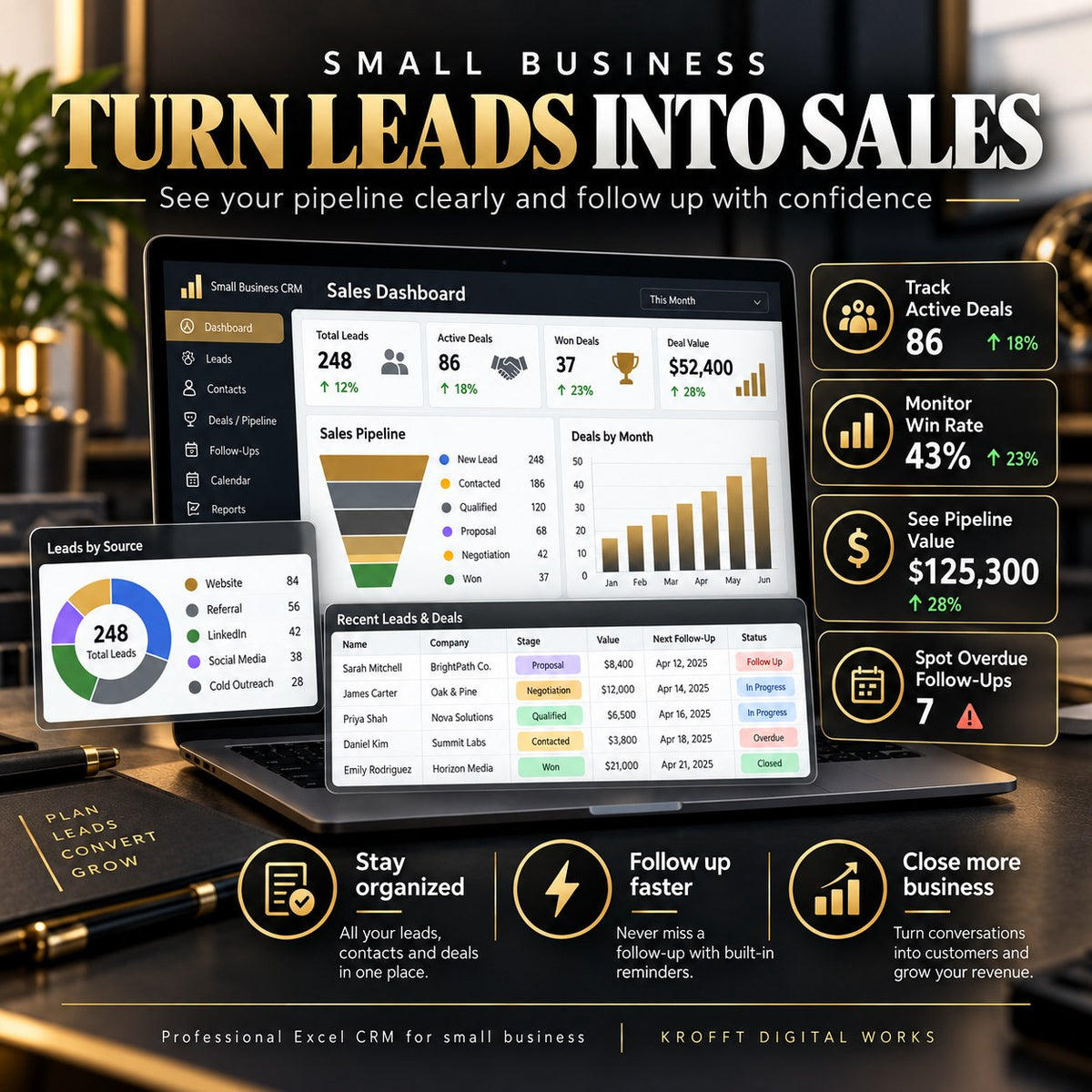 CRM Leads & Sales Pipeline Tracker lead management spreadsheet preview