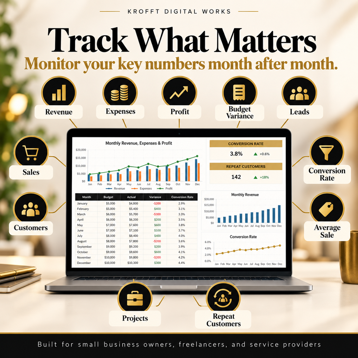 Budget vs Actual & Monthly KPI Dashboard spreadsheet preview