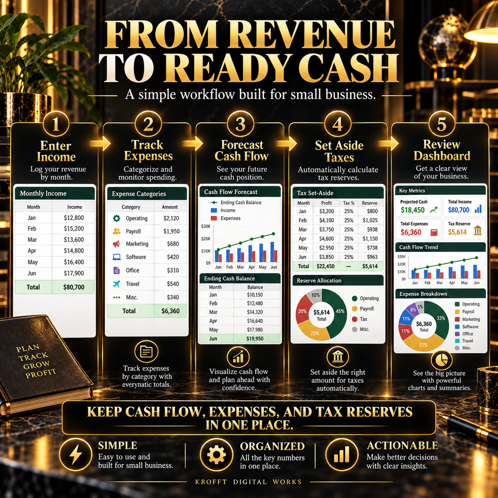 Cash Flow Forecast & Tax Set-Aside Planner workbook features preview