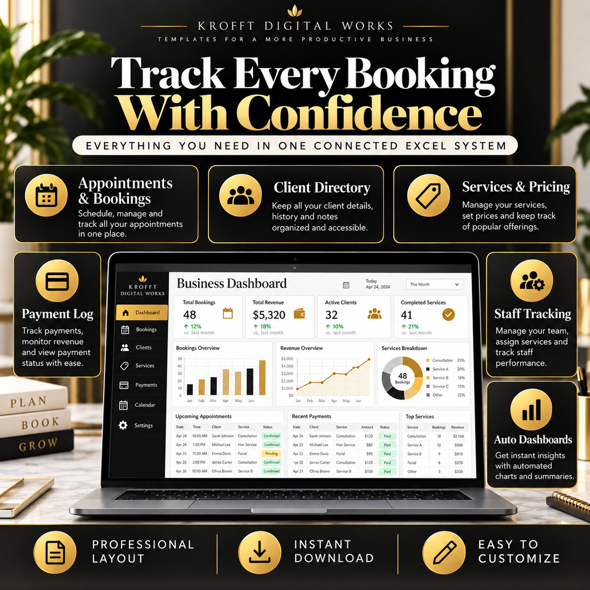 Appointment Booking & Service Tracker workbook features preview