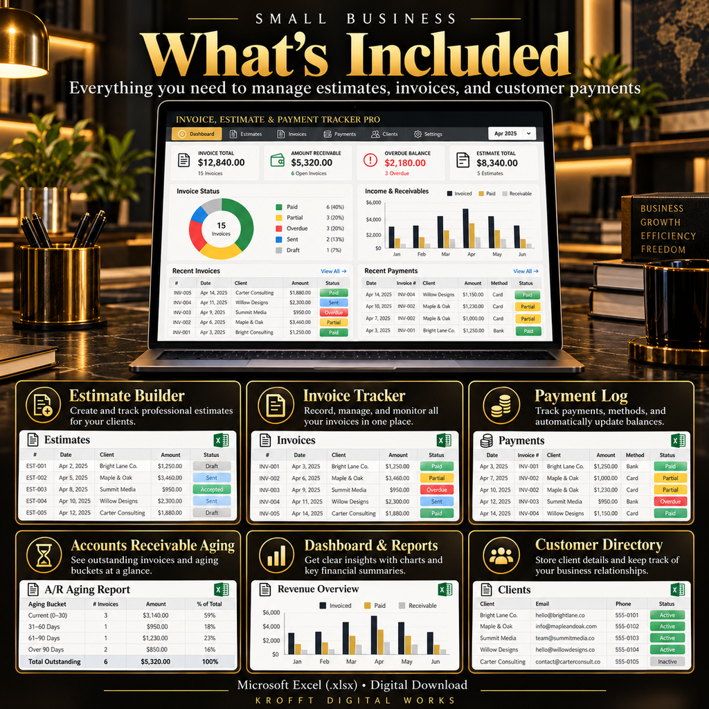 Invoice Estimate & Payment Tracker accounts receivable dashboard preview