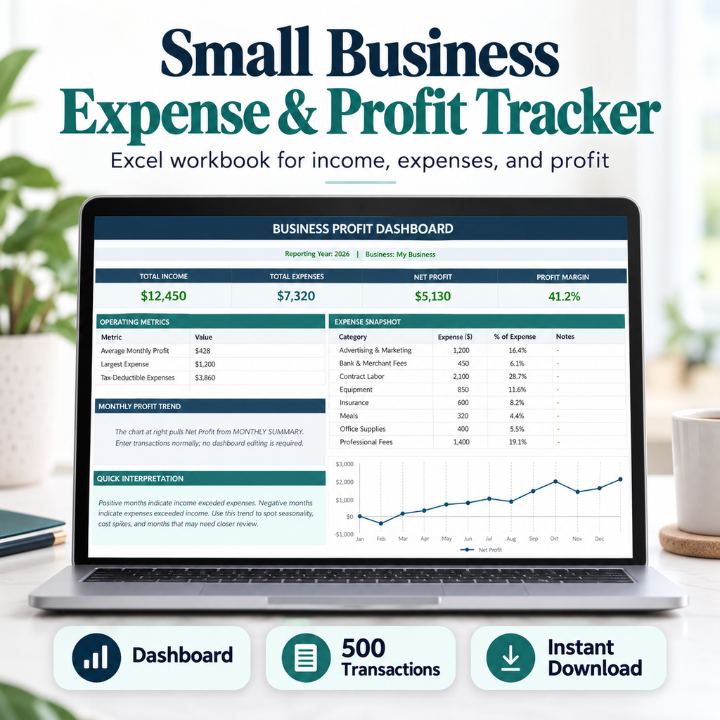 Small Business Expense & Profit Tracker financial dashboard preview