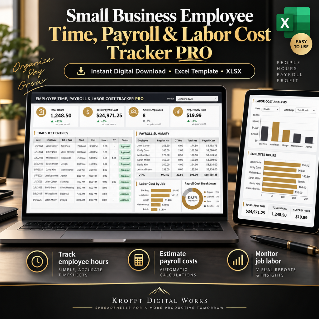 Employee Time Payroll & Labor Cost Tracker Excel template cover