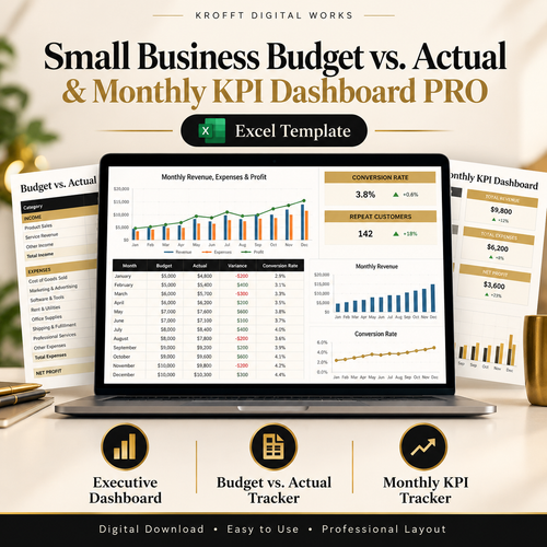 Budget vs Actual & Monthly KPI Dashboard Excel template cover