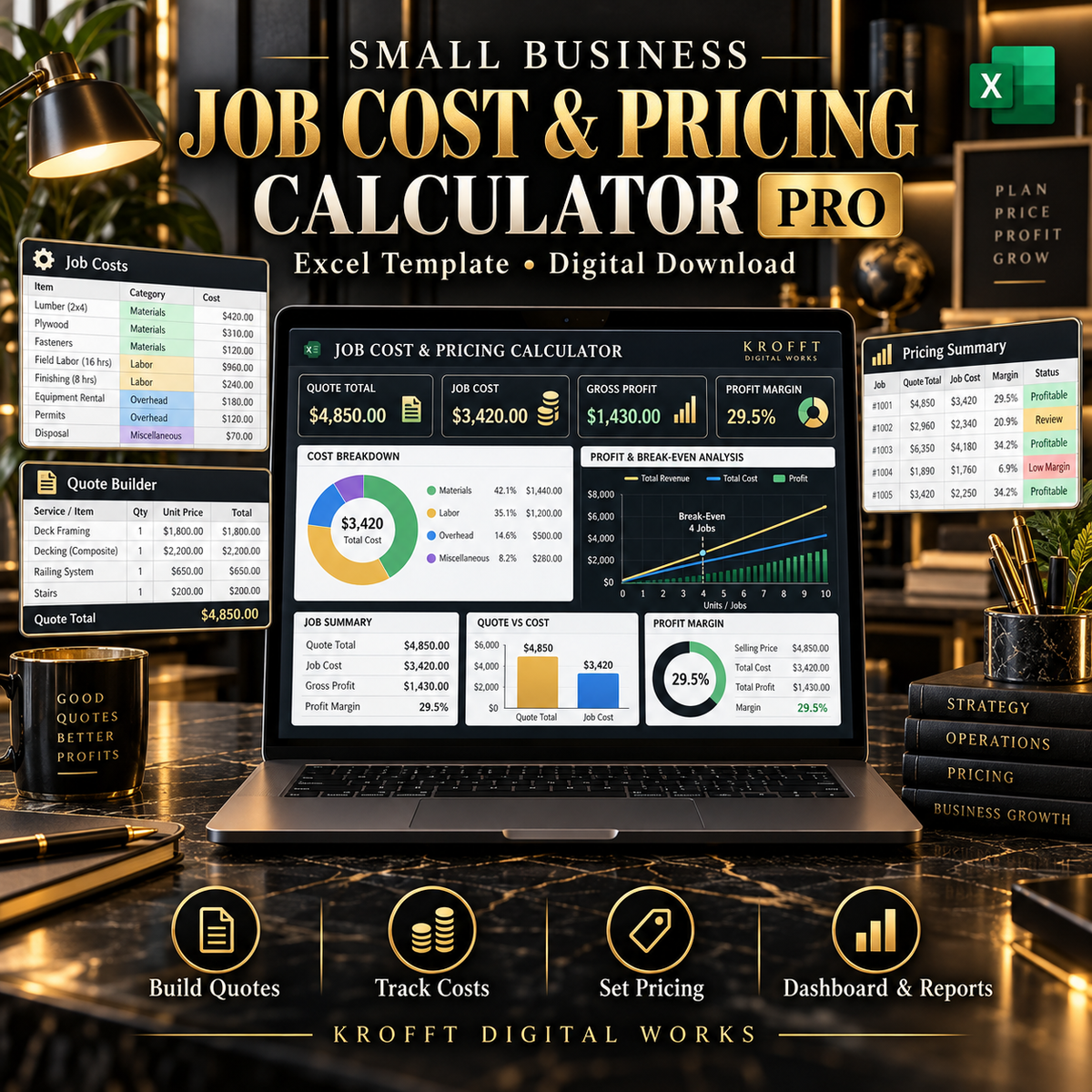 Job Cost & Pricing Calculator Excel template cover
