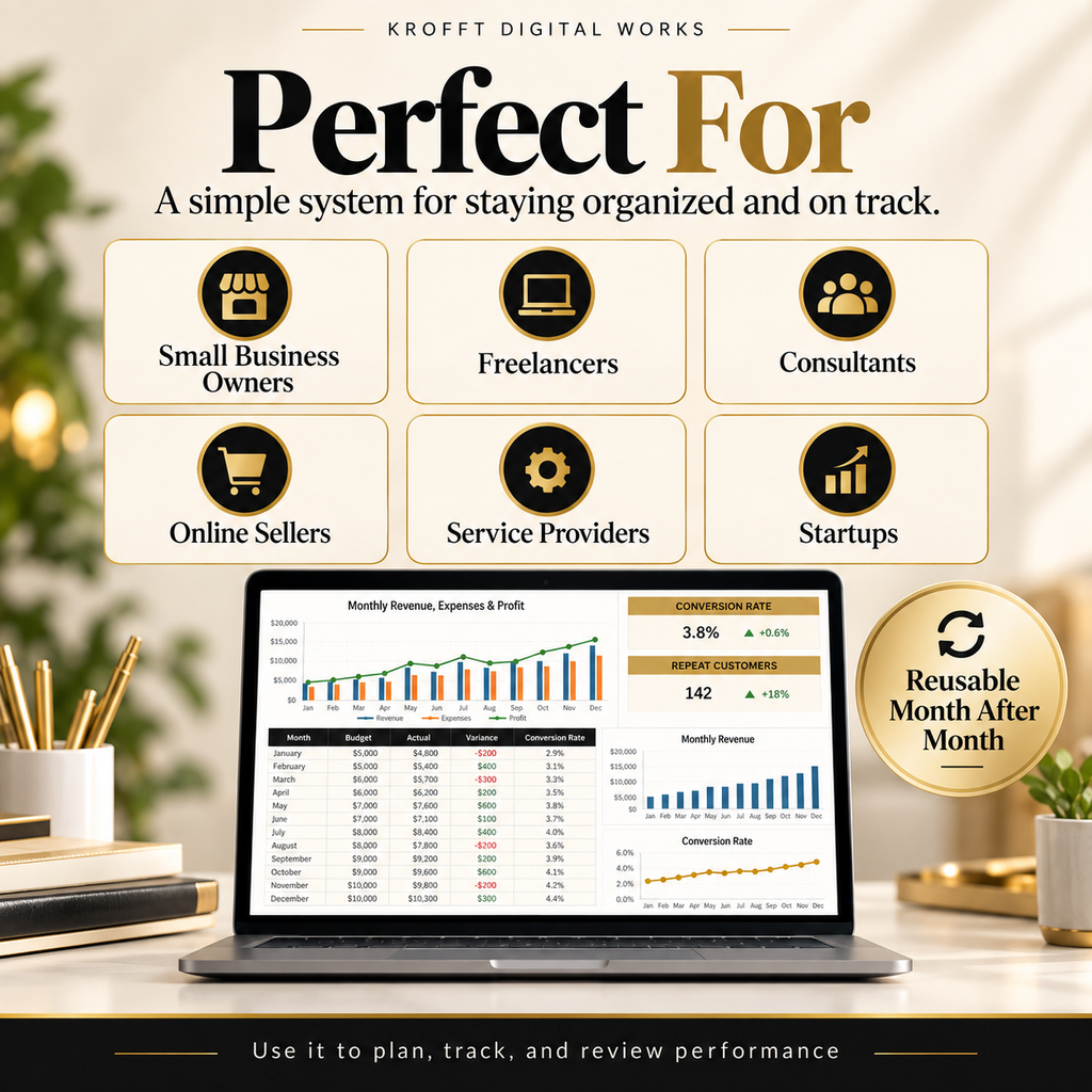 Budget vs Actual & Monthly KPI Dashboard digital workbook preview