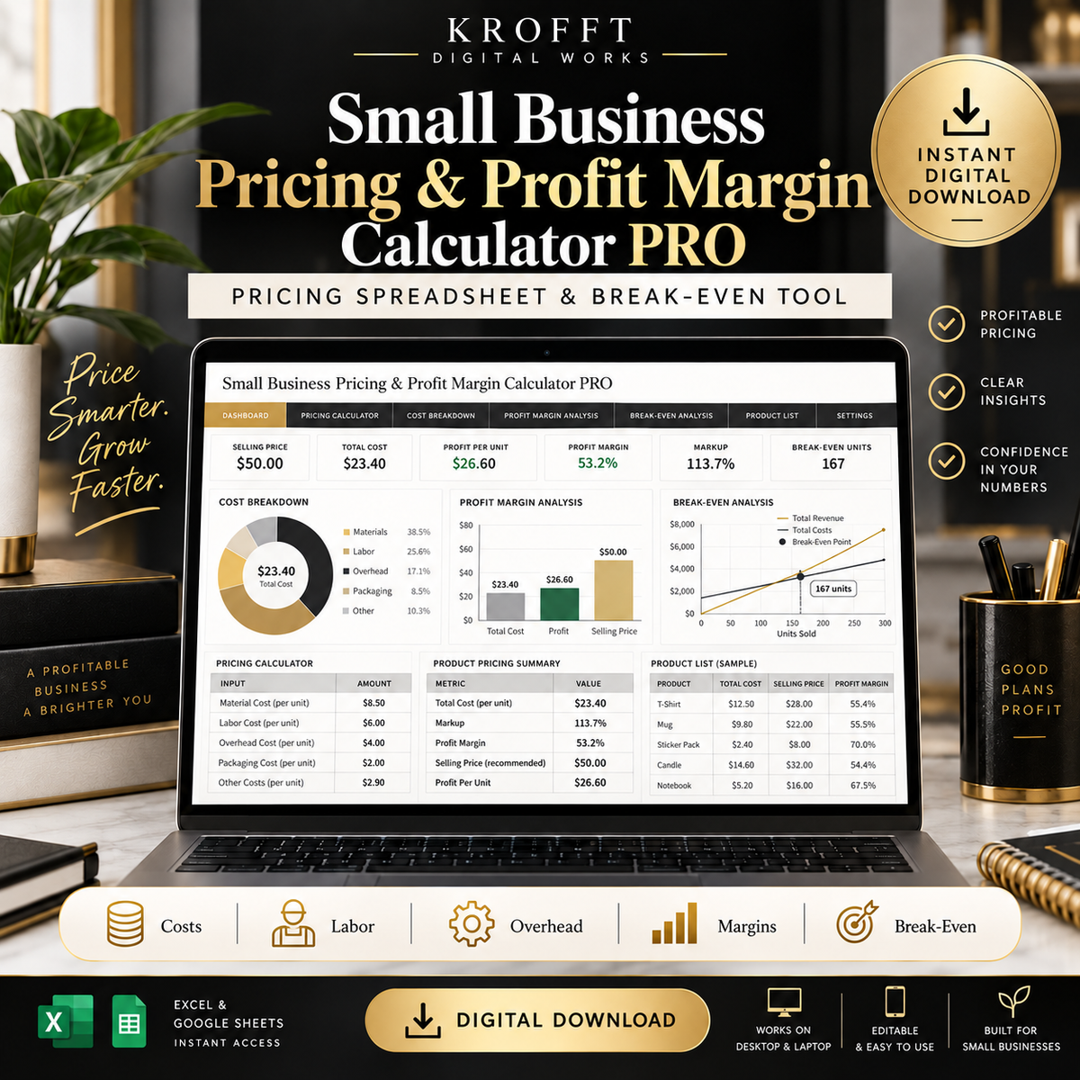 Pricing & Profit Margin Calculator Excel template cover