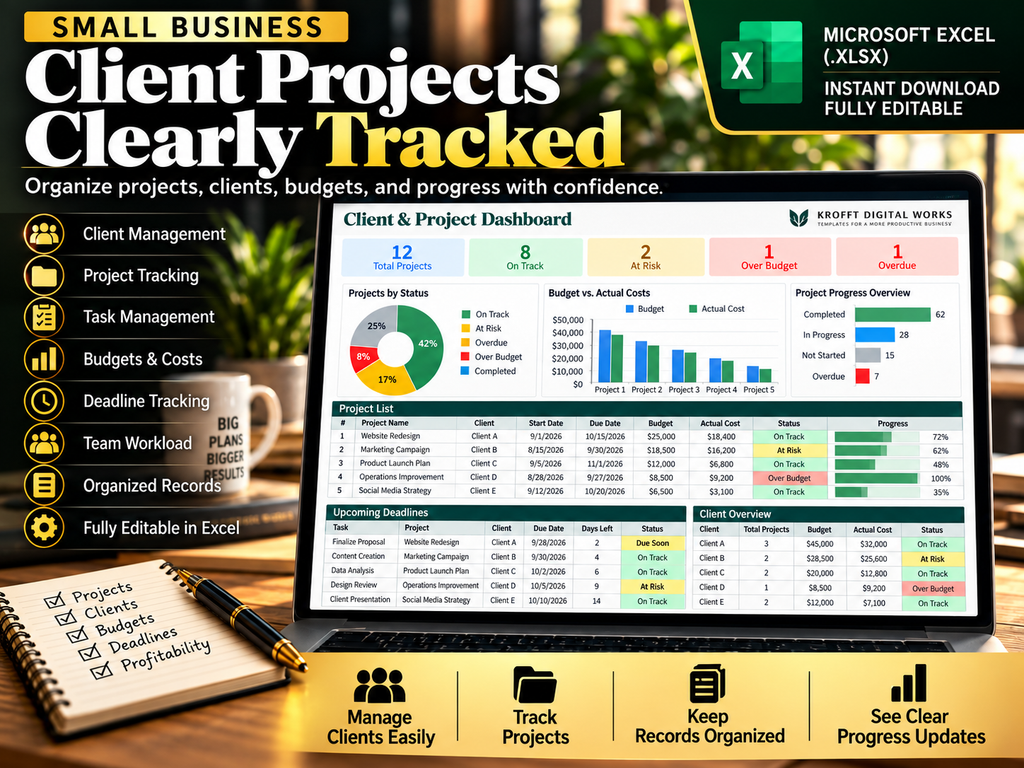 Client Project & Task Management Tracker spreadsheet workflow preview