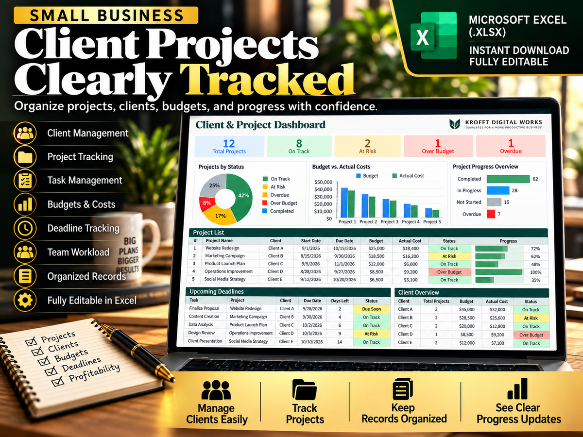 Client Project & Task Management Tracker spreadsheet workflow preview