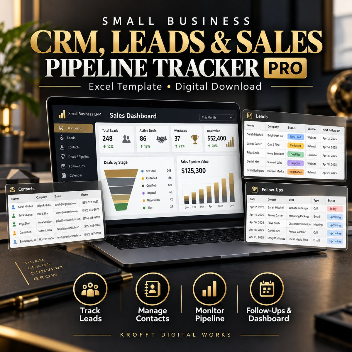 CRM Leads & Sales Pipeline Tracker Excel template cover