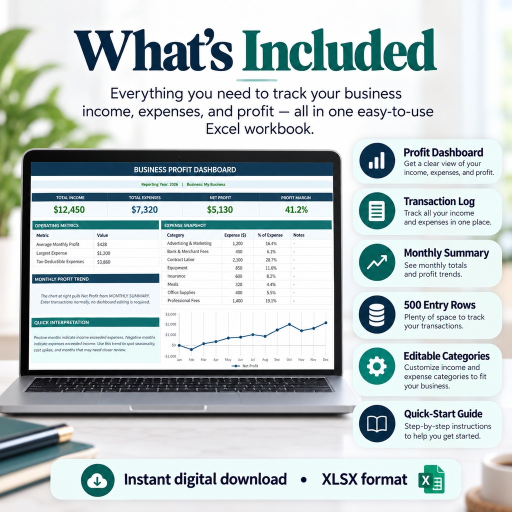 Small Business Expense & Profit Tracker workbook features preview