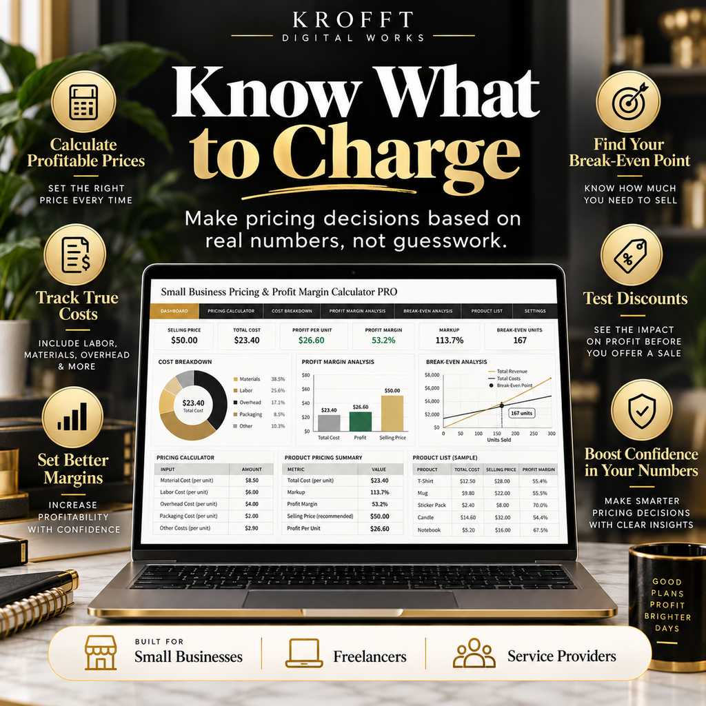 Pricing & Profit Margin Calculator workbook features preview