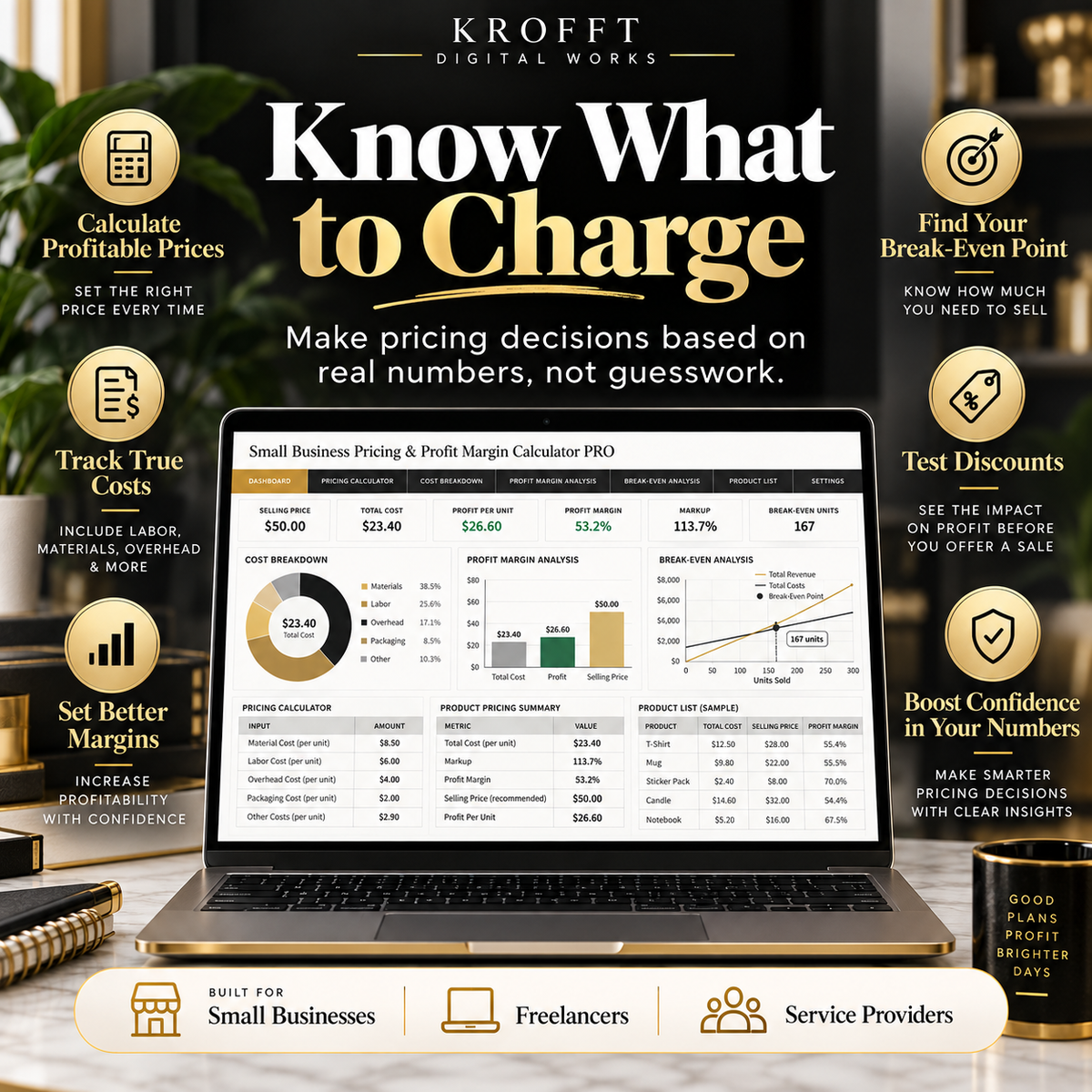 Pricing & Profit Margin Calculator workbook features preview